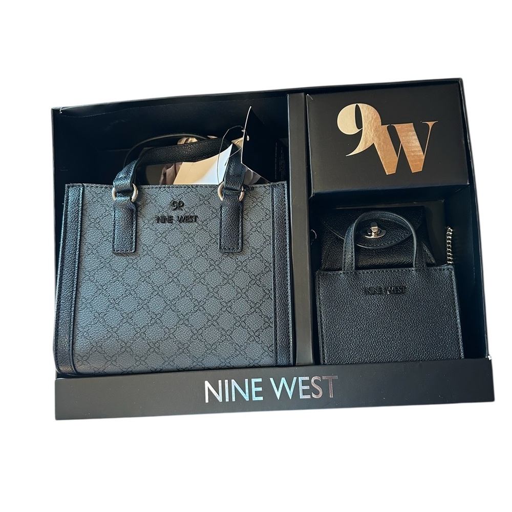 Nine West Handbag Set Black Charmaine II Mini Tote Crossbody